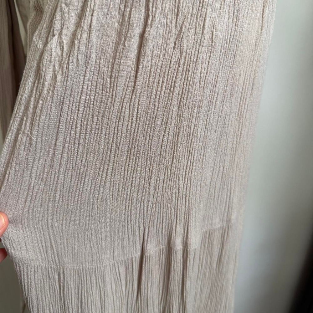 Sincerely Jules Oatmeal Tan High Waisted Wide Leg Flowy Tie Waist Pants Medium - Picture 7 of 8